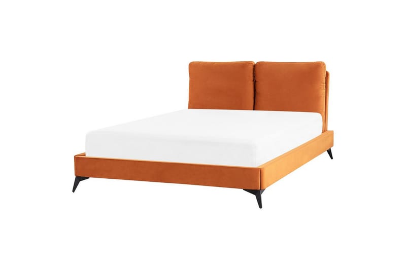 Säng med lamellram Melle - Orange, svart/Sammet, 140x200 cm - Möbler - Säng - Sängram & sängstomme