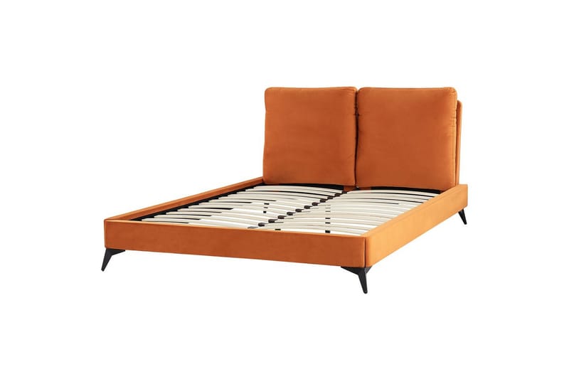 Säng med lamellram Melle, Orange, svart/Sammet, 140x200 cm