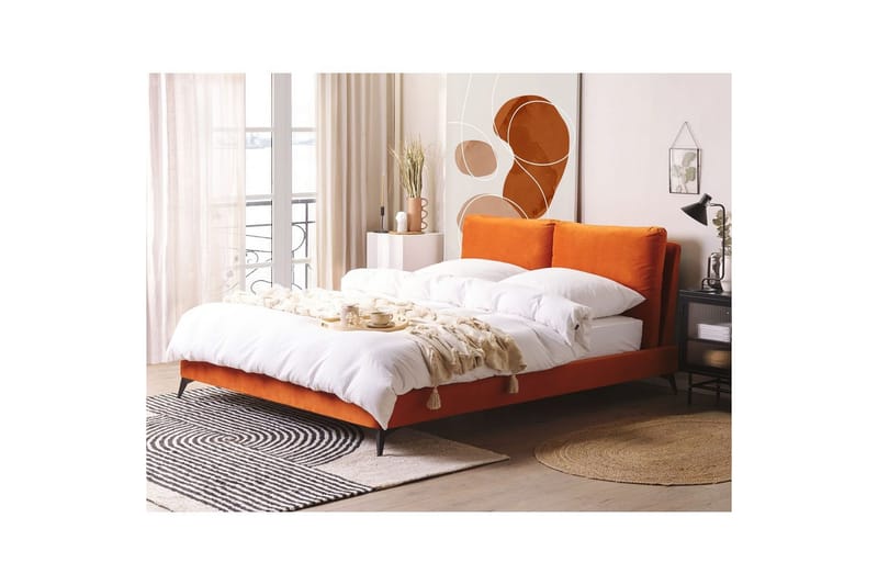 Säng med lamellram Melle - Orange, svart/Sammet, 160x200 cm - Möbler - Säng - Sängram & sängstomme