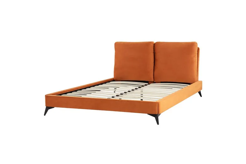 Säng med lamellram Melle - Orange, svart/Sammet, 160x200 cm - Möbler - Säng - Sängram & sängstomme