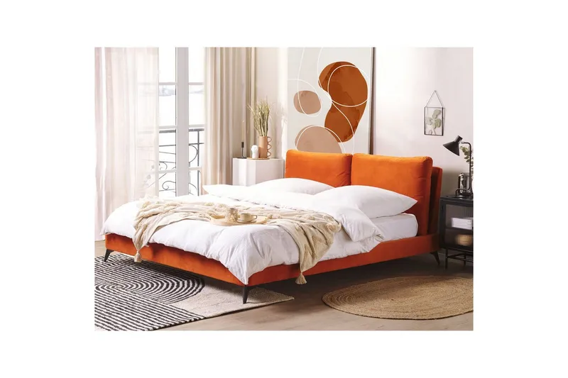 Säng med lamellram Melle - Orange, svart/Sammet, 180x200 cm - Möbler - Säng - Sängram & sängstomme