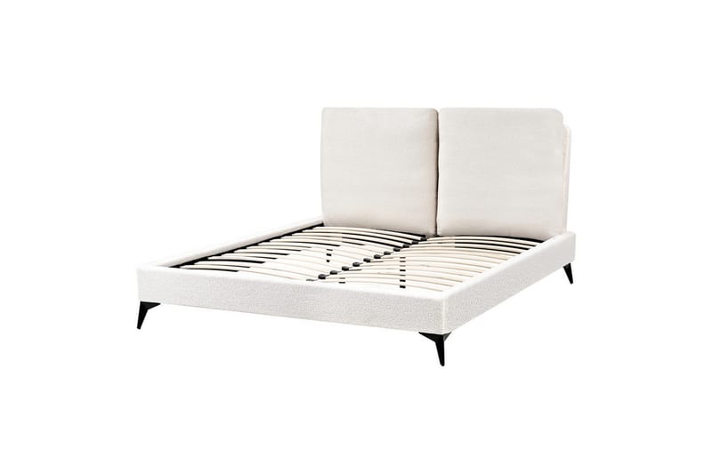 Säng med lamellram Melle - Vit, Svart/Bouclé, 140x200 cm - Möbler - Säng - Sängram & sängstomme