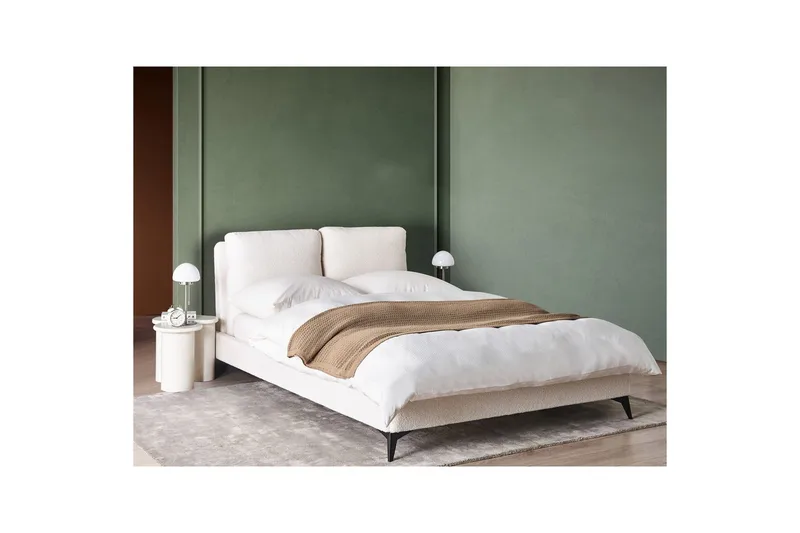 Säng med lamellram Melle - Vit, Svart/Bouclé, 140x200 cm - Möbler - Säng - Sängram & sängstomme