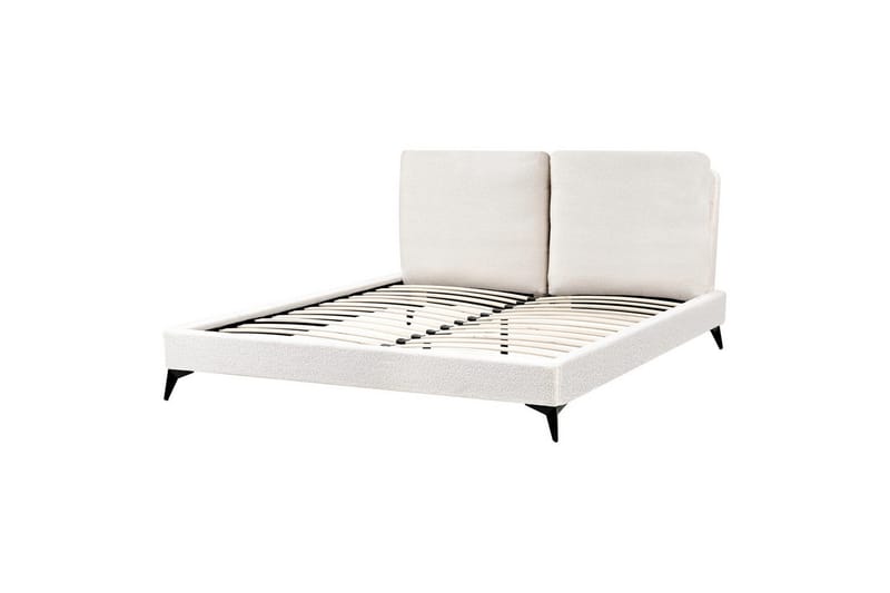 Säng med lamellram Melle - Vit, Svart/Bouclé, 160x200 cm - Möbler - Säng - Sängram & sängstomme
