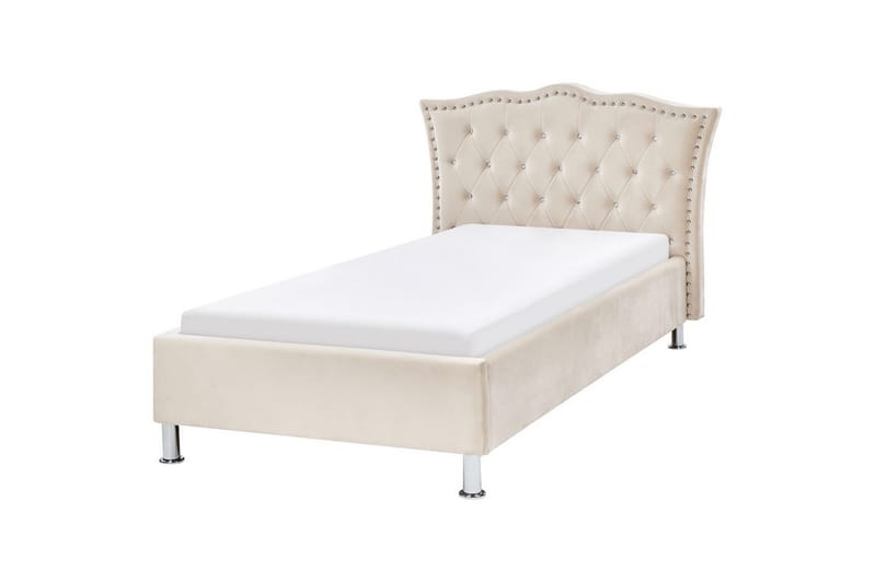 Säng med lamellram Metz - Beige, Silver/Sammet, 90x200 cm - Möbler - Säng - Sängram & sängstomme