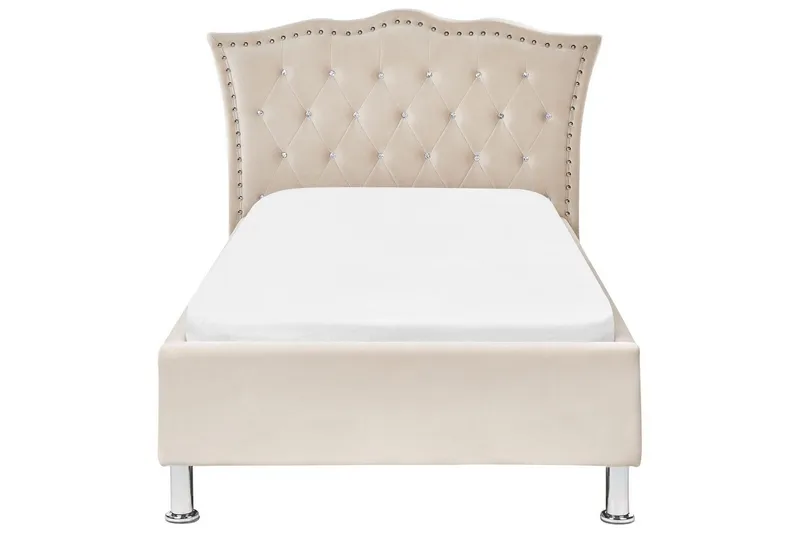 Säng med lamellram Metz - Beige, Silver/Sammet, 90x200 cm - Möbler - Säng - Sängram & sängstomme