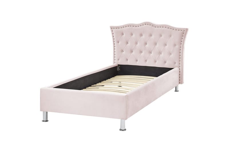 Säng med lamellram Metz - Rosa, Silver/Sammet, 90x200 cm - Möbler - Säng - Sängram & sängstomme