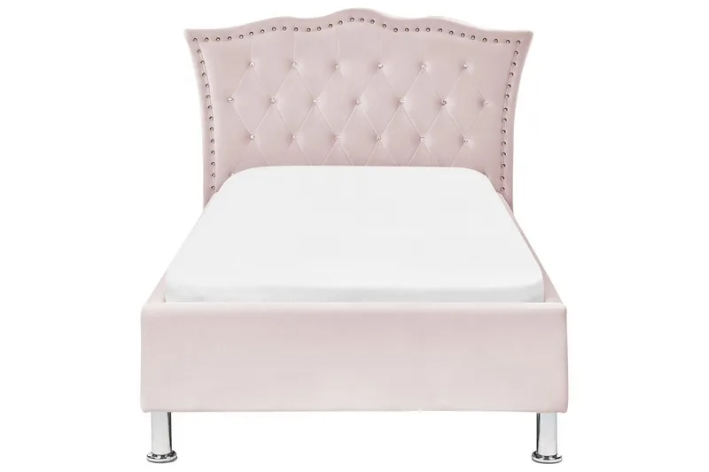 Säng med lamellram Metz - Rosa, Silver/Sammet, 90x200 cm - Möbler - Säng - Sängram & sängstomme