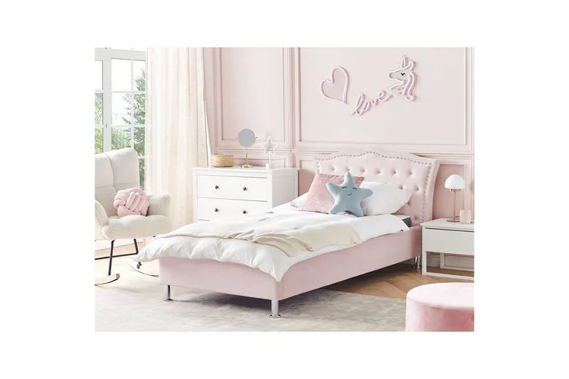 Säng med lamellram Metz - Rosa, Silver/Sammet, 90x200 cm - Möbler - Säng - Sängram & sängstomme