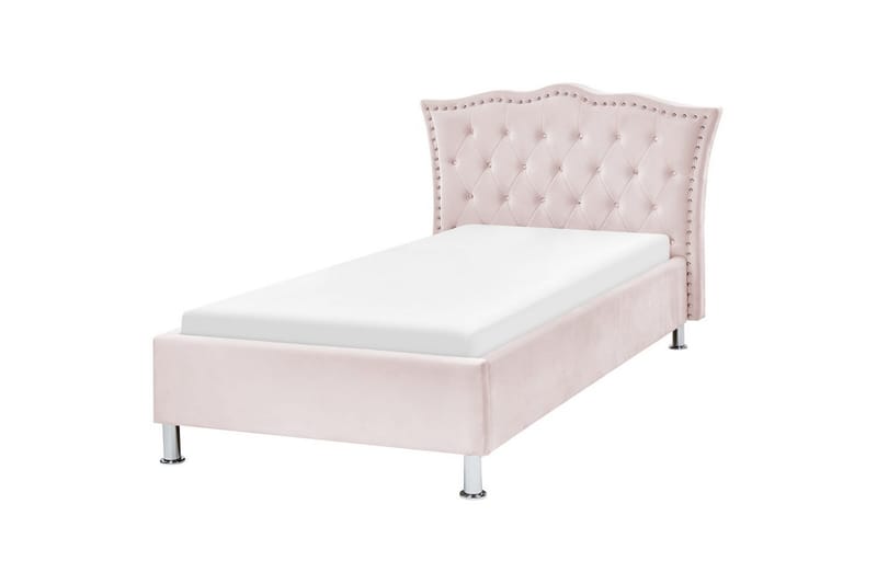 Säng med lamellram Metz - Rosa, Silver/Sammet, 90x200 cm - Möbler - Säng - Sängram & sängstomme