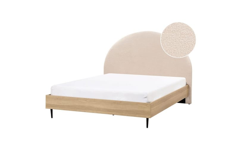 Säng med lamellram Millay - Beige, ljust trä, svart/Bouclé, 140x200 cm - Möbler - Säng - Sängram & sängstomme