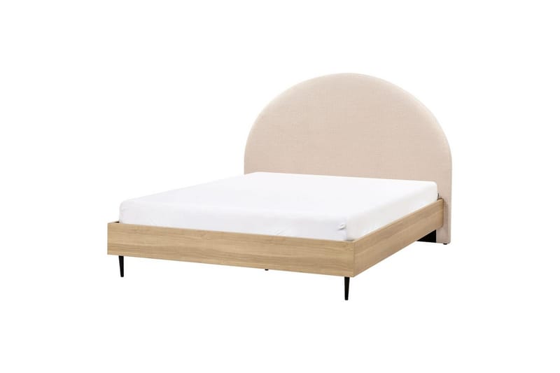Säng med lamellram Millay - Beige, ljust trä, svart/Bouclé, 140x200 cm - Möbler - Säng - Sängram & sängstomme