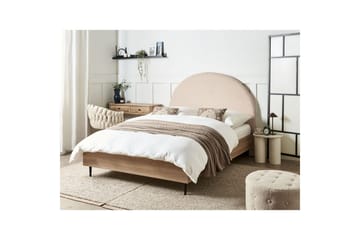 Säng med lamellram Millay - Beige, ljust trä, svart/Bouclé, 140x200 cm - Möbler - Säng - Sängram & sängstomme