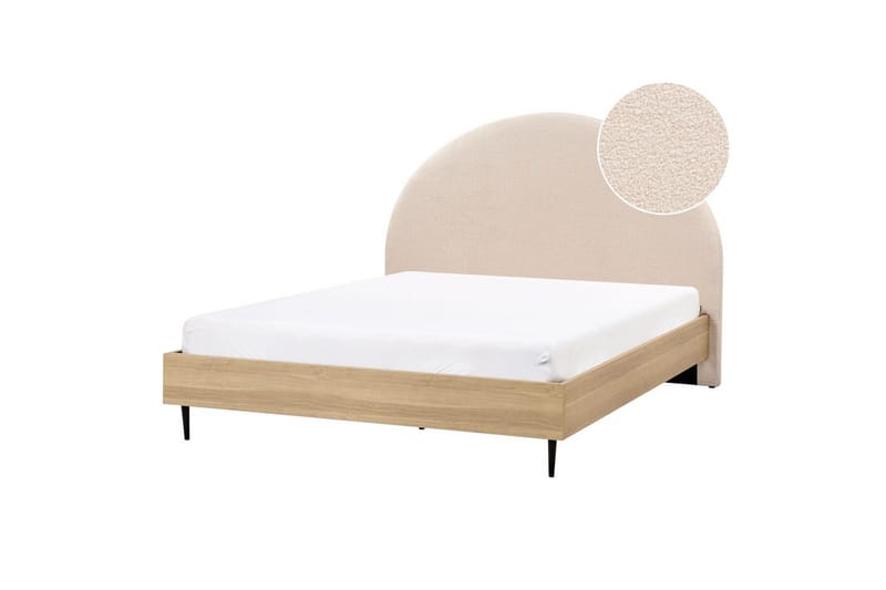 Säng med lamellram Millay - Beige, ljust trä, svart/Bouclé, 160x200 cm - Möbler - Säng - Sängram & sängstomme