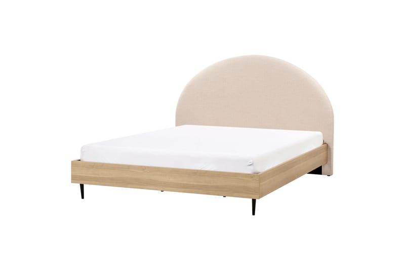 Säng med lamellram Millay - Beige, ljust trä, svart/Bouclé, 180x200 cm - Möbler - Säng - Sängram & sängstomme