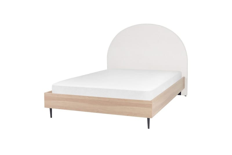 Säng med lamellram Millay, Vit, ljust trä, svart/Polyester, 140x200 cm