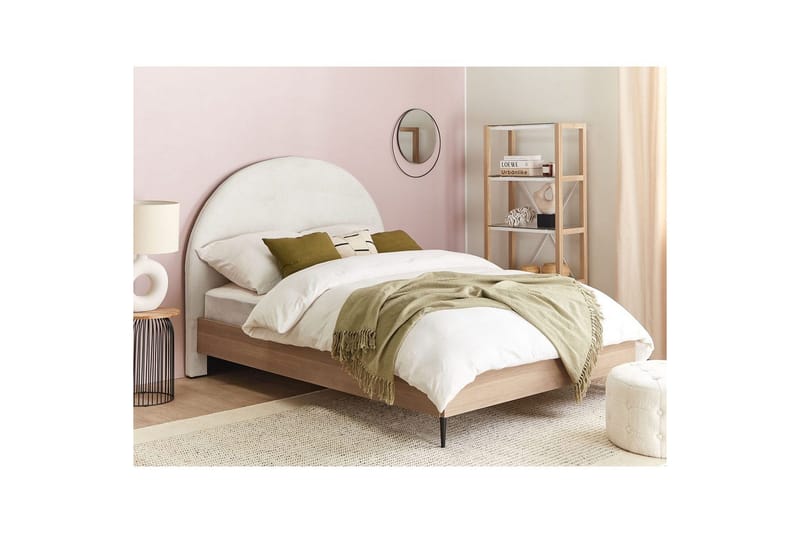 Säng med lamellram Millay - Vit, ljust trä, svart/Polyester, 140x200 cm - Möbler - Säng - Sängram & sängstomme