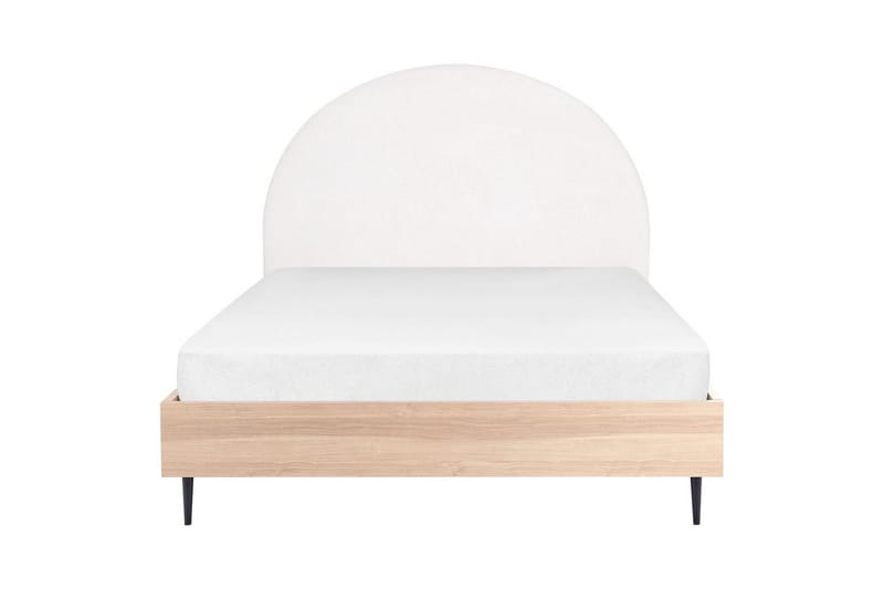 Säng med lamellram Millay - Vit, ljust trä, svart/Polyester, 140x200 cm - Möbler - Säng - Sängram & sängstomme