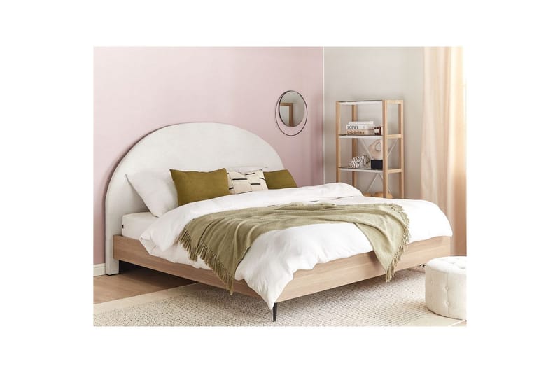 Säng med lamellram Millay - Vit, ljust trä, svart/Polyester, 180x200 cm - Möbler - Säng - Sängram & sängstomme