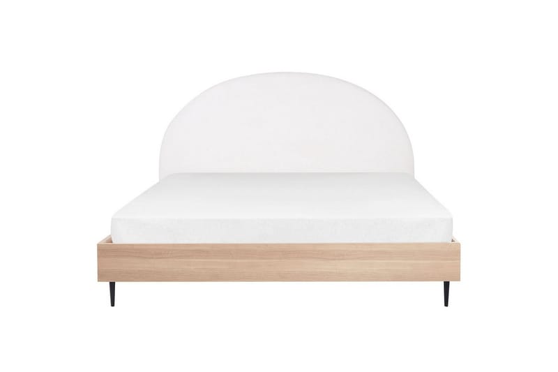 Säng med lamellram Millay - Vit, ljust trä, svart/Polyester, 180x200 cm - Möbler - Säng - Sängram & sängstomme