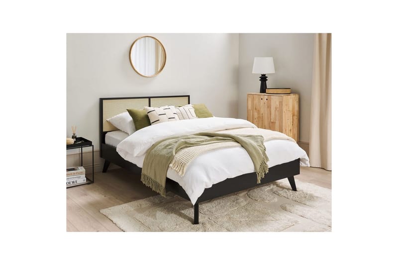 Säng med lamellram Monpazier - Svart, ljust trä, 140x200 cm - Möbler - Säng - Sängram & sängstomme