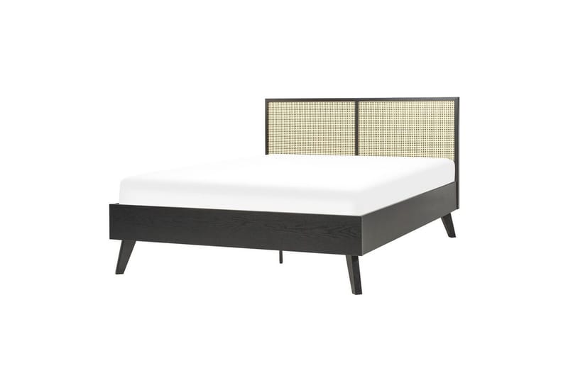 Säng med lamellram Monpazier, Svart, ljust trä, 140x200 cm
