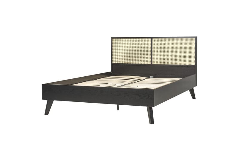 Säng med lamellram Monpazier - Svart, ljust trä, 140x200 cm - Möbler - Säng - Sängram & sängstomme