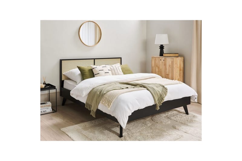 Säng med lamellram Monpazier - Svart, ljust trä, 160x200 cm - Möbler - Säng - Sängram & sängstomme