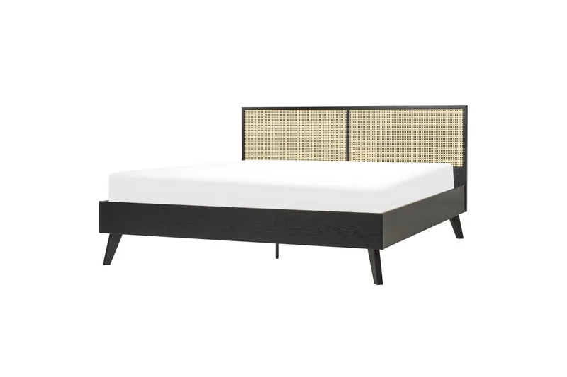 Säng med lamellram Monpazier, Svart, ljust trä, 180x200 cm