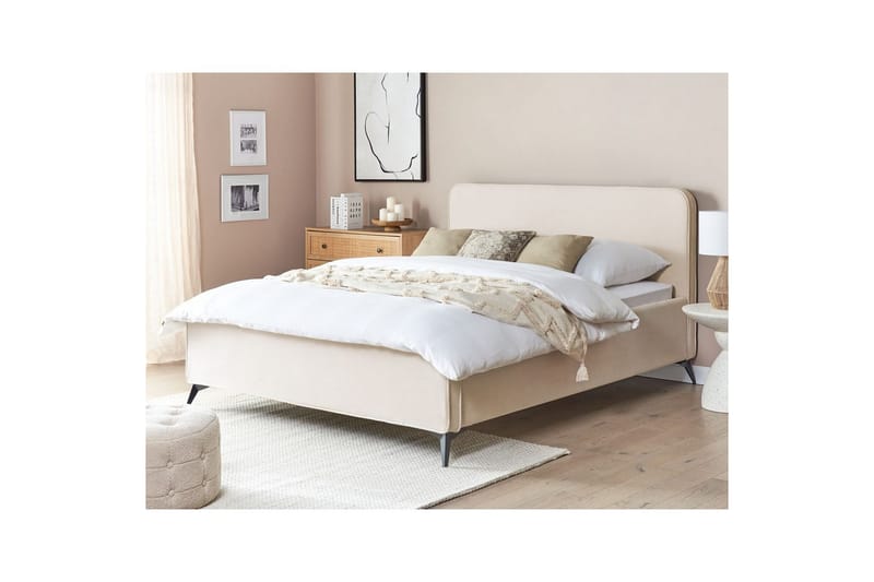 Säng med lamellram Valognes - Ljusbeige, svart, 160x200 cm - Möbler - Säng - Sängram & sängstomme