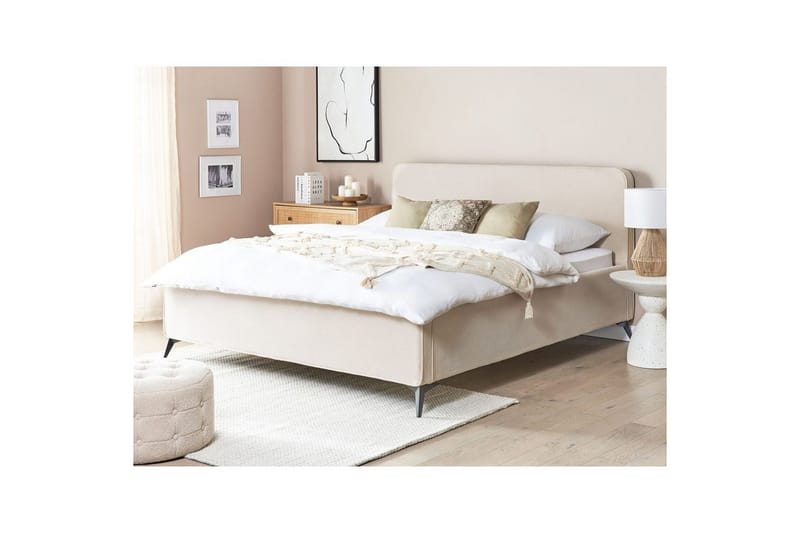 Säng med lamellram Valognes - Ljusbeige, svart, 180x200 cm - Möbler - Säng - Sängram & sängstomme