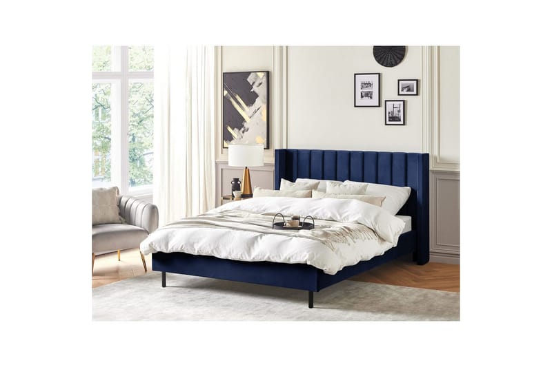 Säng med lamellram Villette - Blå, Svart, 160x200 cm - Möbler - Säng - Sängram & sängstomme