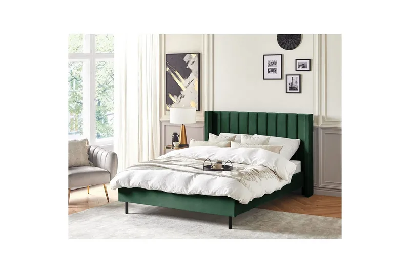 Säng med lamellram Villette - Grön, Svart, 140x200 cm - Möbler - Säng - Sängram & sängstomme