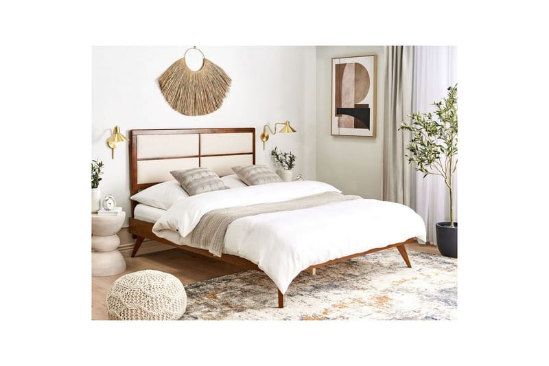 Säng med lamellram Poissy - Mörk trä, beige, 160x200 cm - Möbler - Säng - Sängram & sängstomme