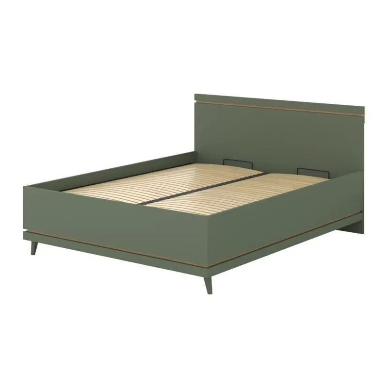 Säng Scandi lyftförvaring, 160 cm, Dämpad grön - Oljad ek