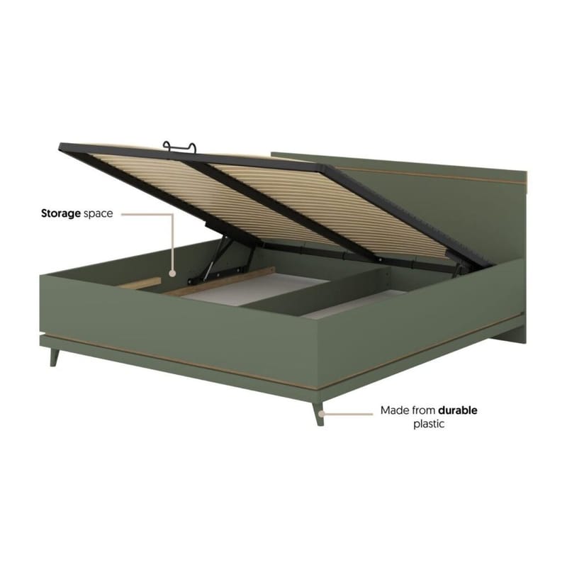 Säng Scandi lyftförvaring - 180 cm, Dämpad grön - Oljad ek - Möbler - Säng - Sängram & sängstomme