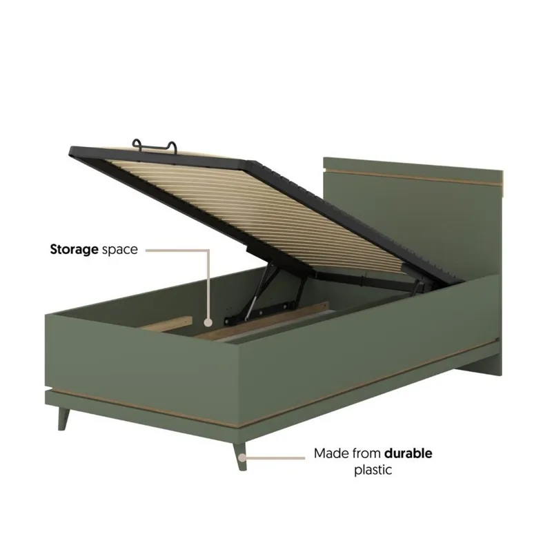 Säng Skandinavisk - 100 cm, Dämpad grön - Oljad ek - Möbler - Säng - Sängram & sängstomme