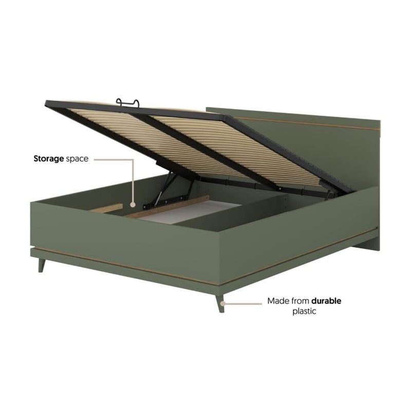 Säng Skandinavisk - 160 cm, Dämpad grön - Oljad ek - Möbler - Säng - Sängram & sängstomme