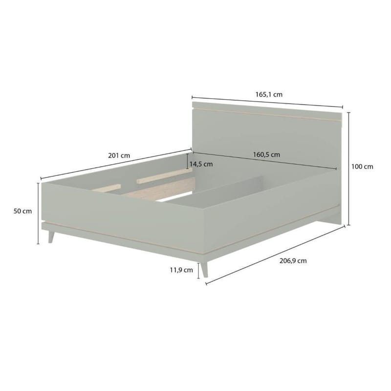 Säng Skandinavisk - 160 cm, Dämpad grön - Oljad ek - Möbler - Säng - Sängram & sängstomme