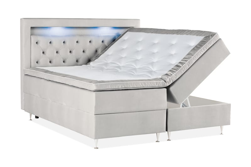 Alessia Förvaringssäng med LED-belysning 180x200 - Ljusgrå - Enkelsäng - Sängar med förvaring - Dubbelsäng med förvaring - Enkelsäng med förvaring - Dubbelsäng - Familjesäng