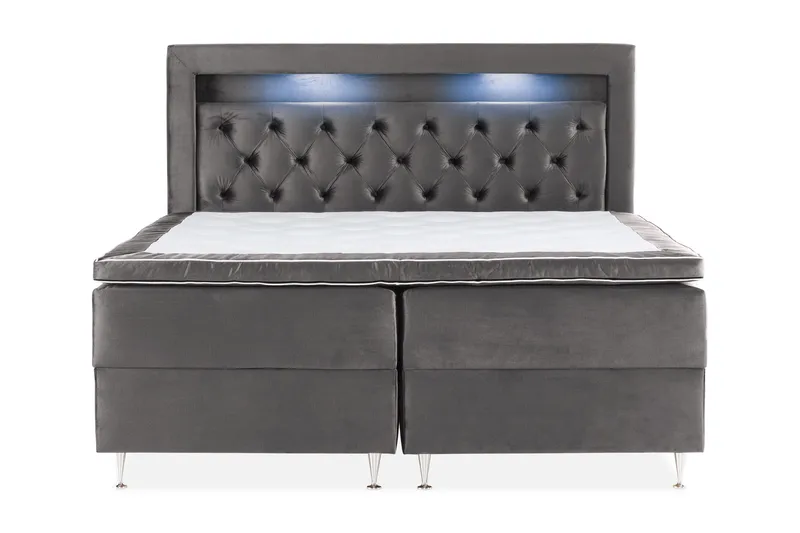 Alessia Komplett Sängpaket med Förvaring LED-belysning 160x200 cm - Mörkgrå - Möbler - Säng - Sängar med förvaring