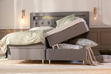 Alessia Komplett Sängpaket med Förvaring LED-belysning 180x200 cm - Grå - Möbler - Säng - Sängar med förvaring