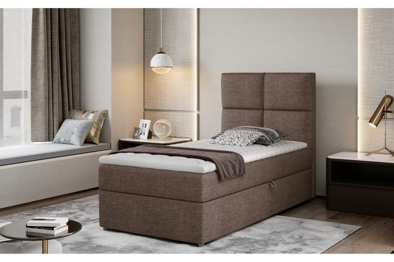 Arcore Förvaringssäng 90x200cm Rutad - Brun - Möbler - Säng - Sängar med förvaring