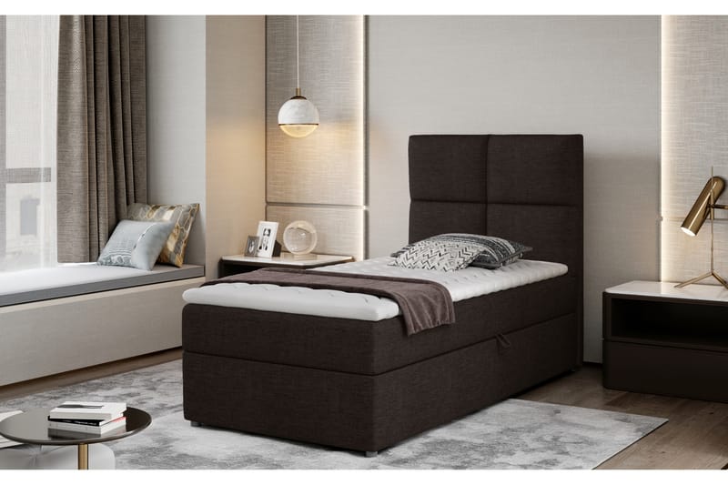 Arcore Förvaringssäng 90x200cm Rutad - Mörkbrun - Möbler - Säng - Sängar med förvaring