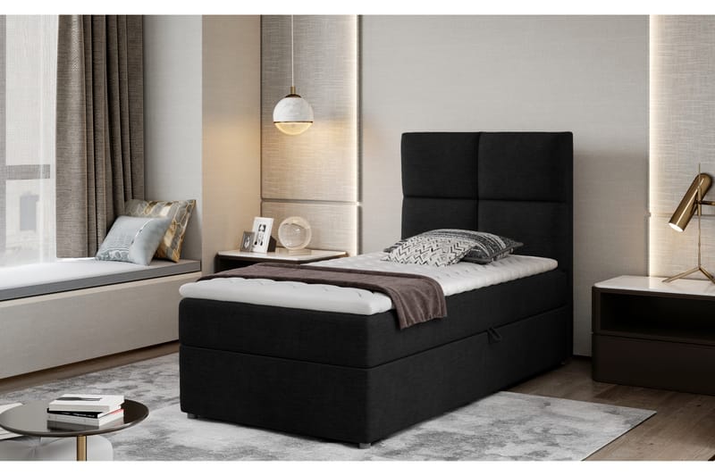Arcore Förvaringssäng 90x200cm Rutad - Svart - Möbler - Säng - Sängar med förvaring