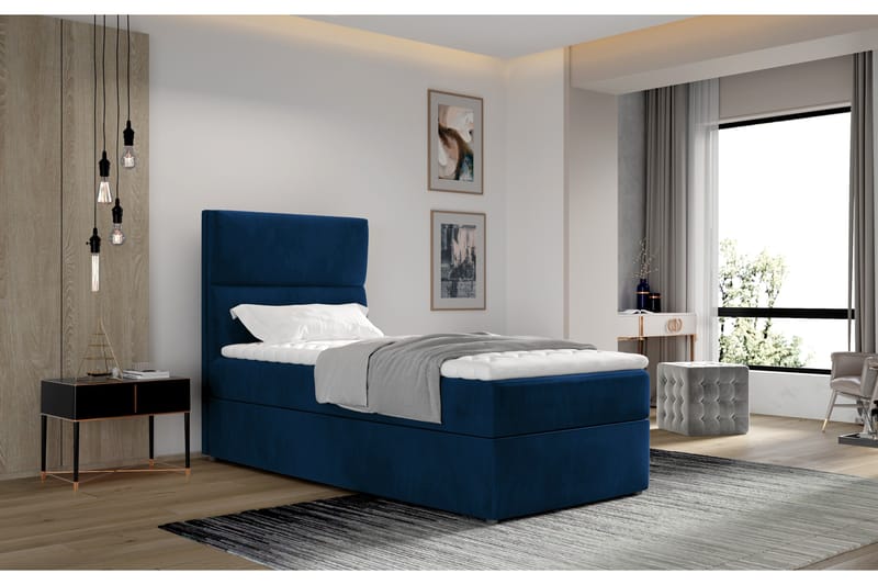 Arcore Förvaringssäng 90x200cm Vertikal Söm - Blå - Möbler - Säng - Sängar med förvaring