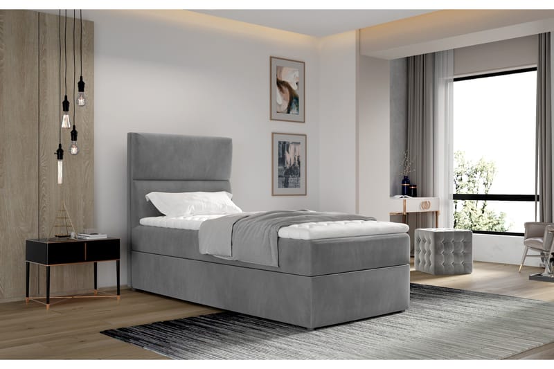 Arcore Förvaringssäng 90x200cm Vertikal Söm - Grå - Möbler - Säng - Sängar med förvaring