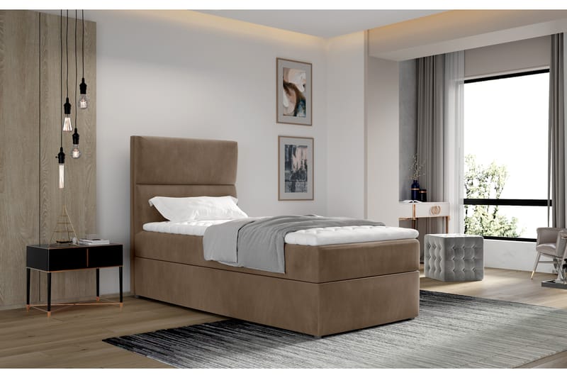 Arcore Förvaringssäng 90x200cm Vertikal Söm - Ljusbrun - Möbler - Säng - Sängar med förvaring