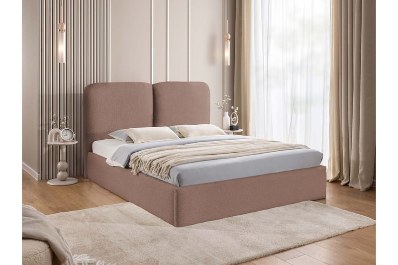 Arondel Komplett Sängpaket i Bouclé med Förvaring och Sänggavel + Bäddmadrass - Rosa - Möbler - Säng - Sängar med förvaring