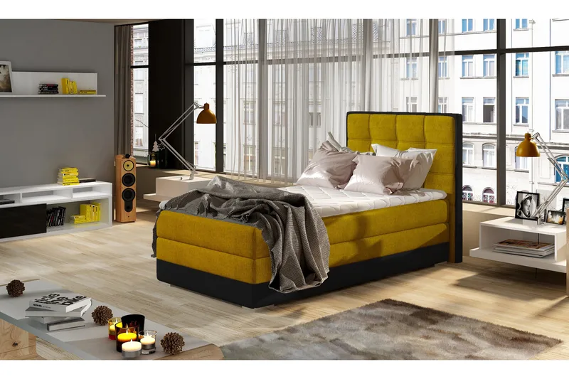 Damion Förvaringssäng 90x200cm Höger - Gul/Svart - Möbler - Säng - Sängar med förvaring